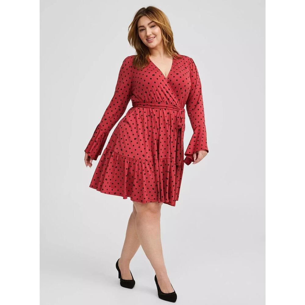 torrid x Marilyn Monroe Red Polka kiss Dot Wrap Mini Dress bell sleeve 2x